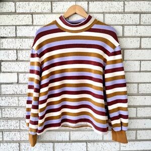 Mile(s) By Madewell Striped Mock Neck Sweater in Mustard and Lavender
